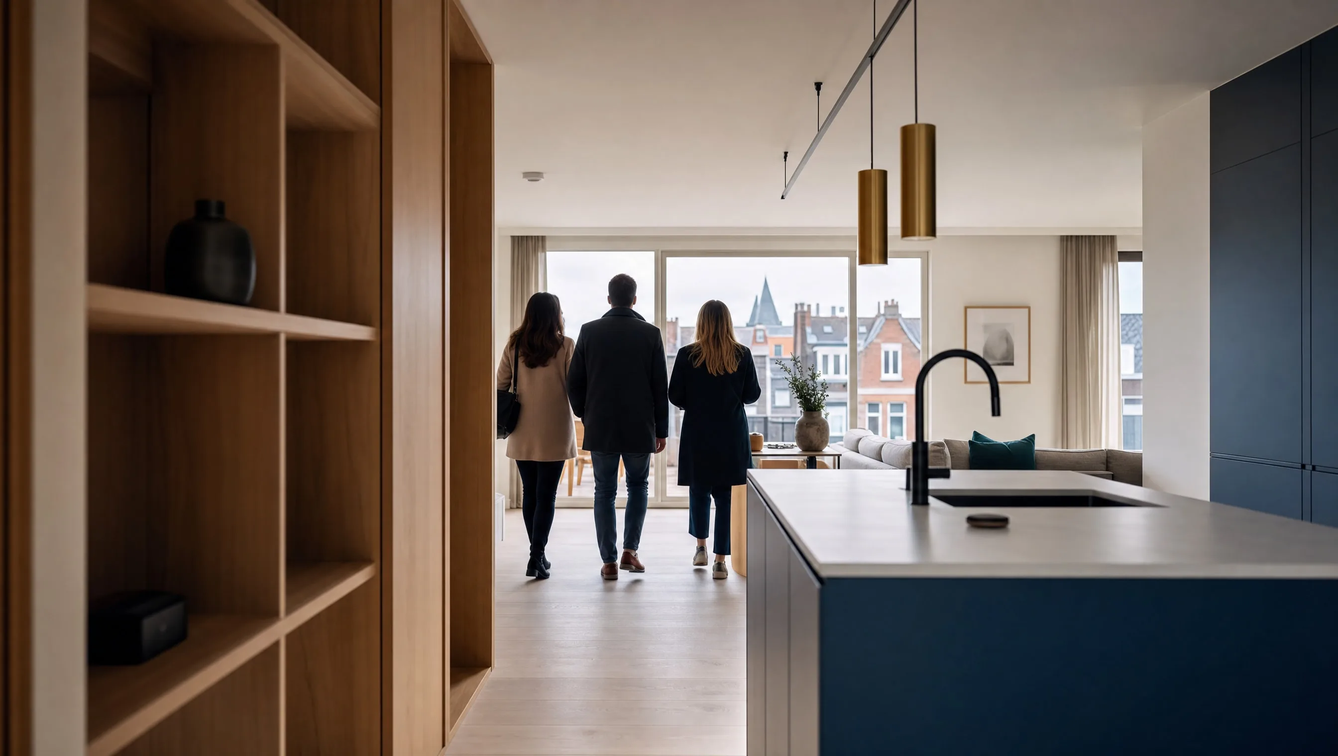 Buyers visiting a new-build apartment in Belgium
