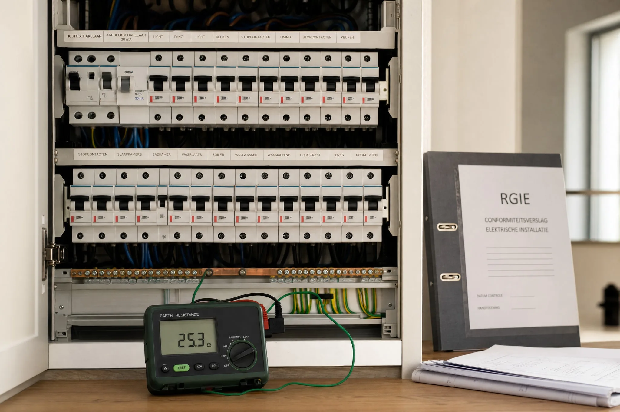 labelled panel · earth 25Ω · RGIE report OK