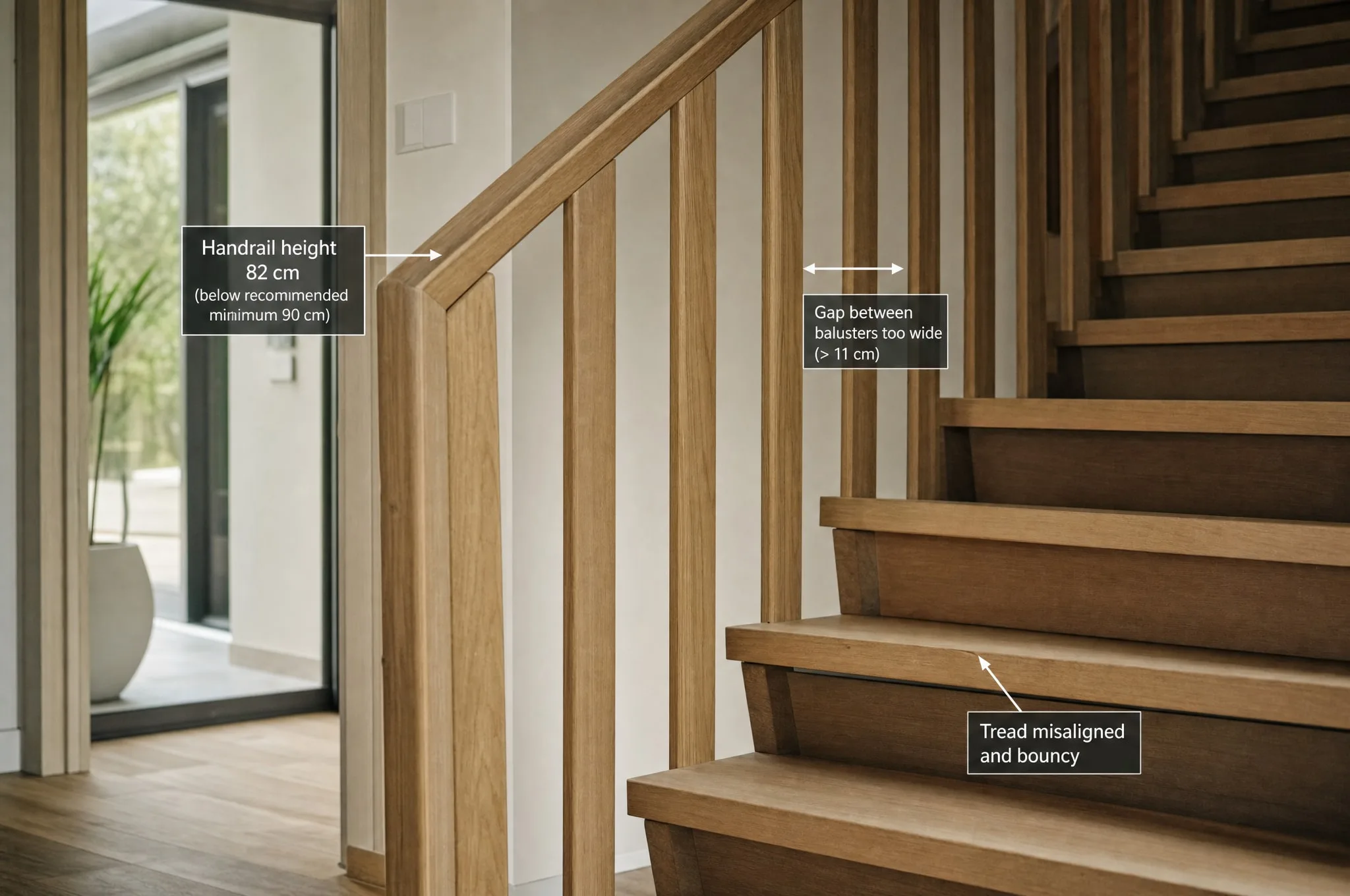 uneven step · handrail 82cm