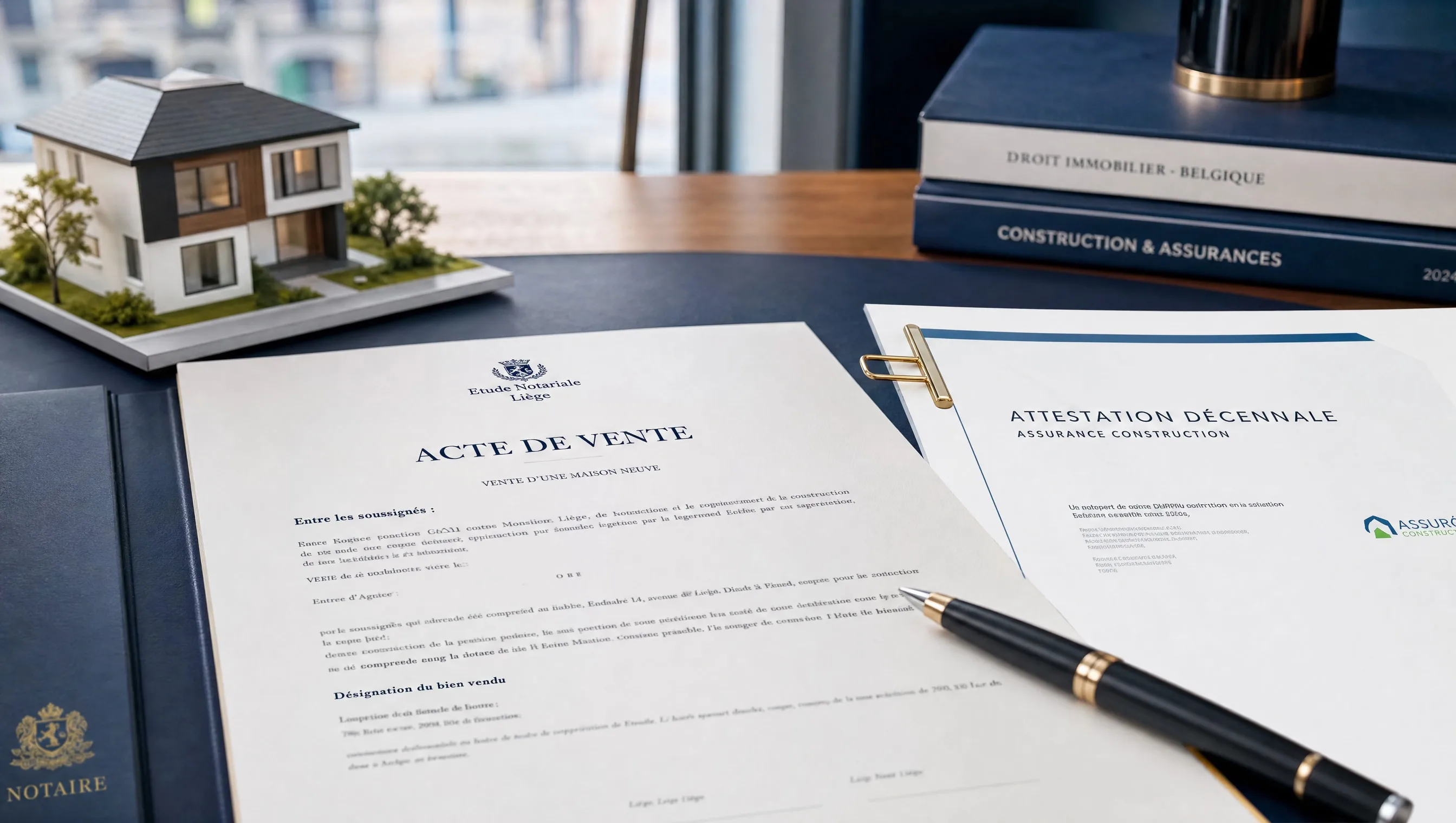 Notarial sale deed of a new house with attached ten-year liability certificate, Liège