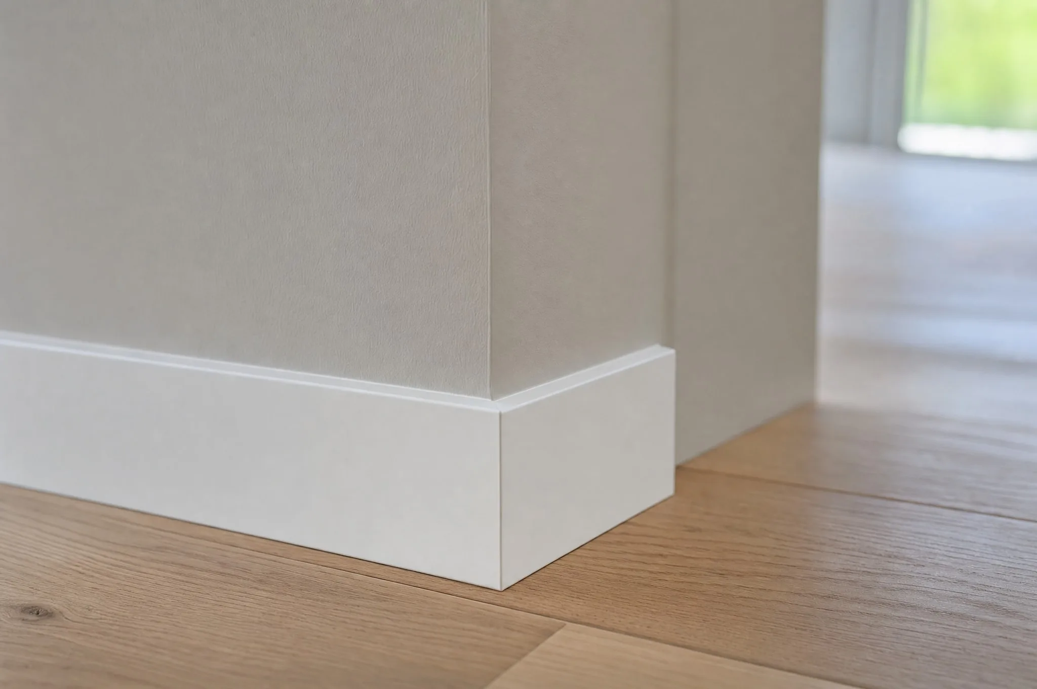 smooth paint · flush skirting · clean joint
