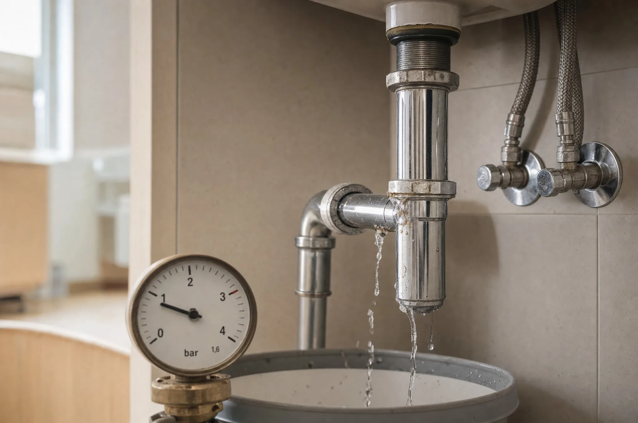 leak under sink · pressure 1.2 bar