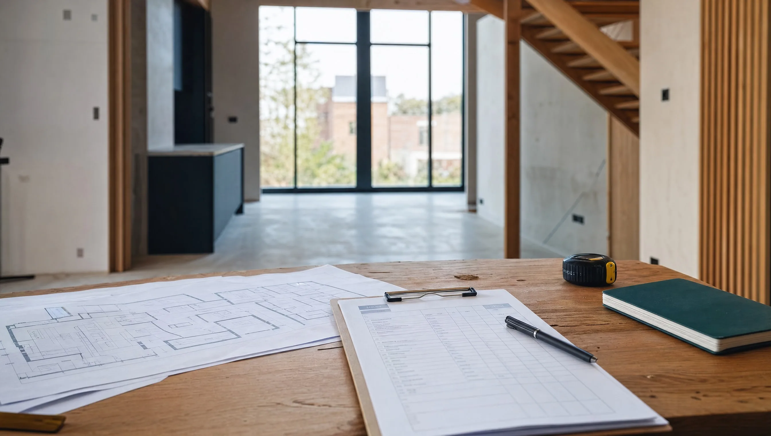 Pre-completion visit of a new-build home with checklist and plans